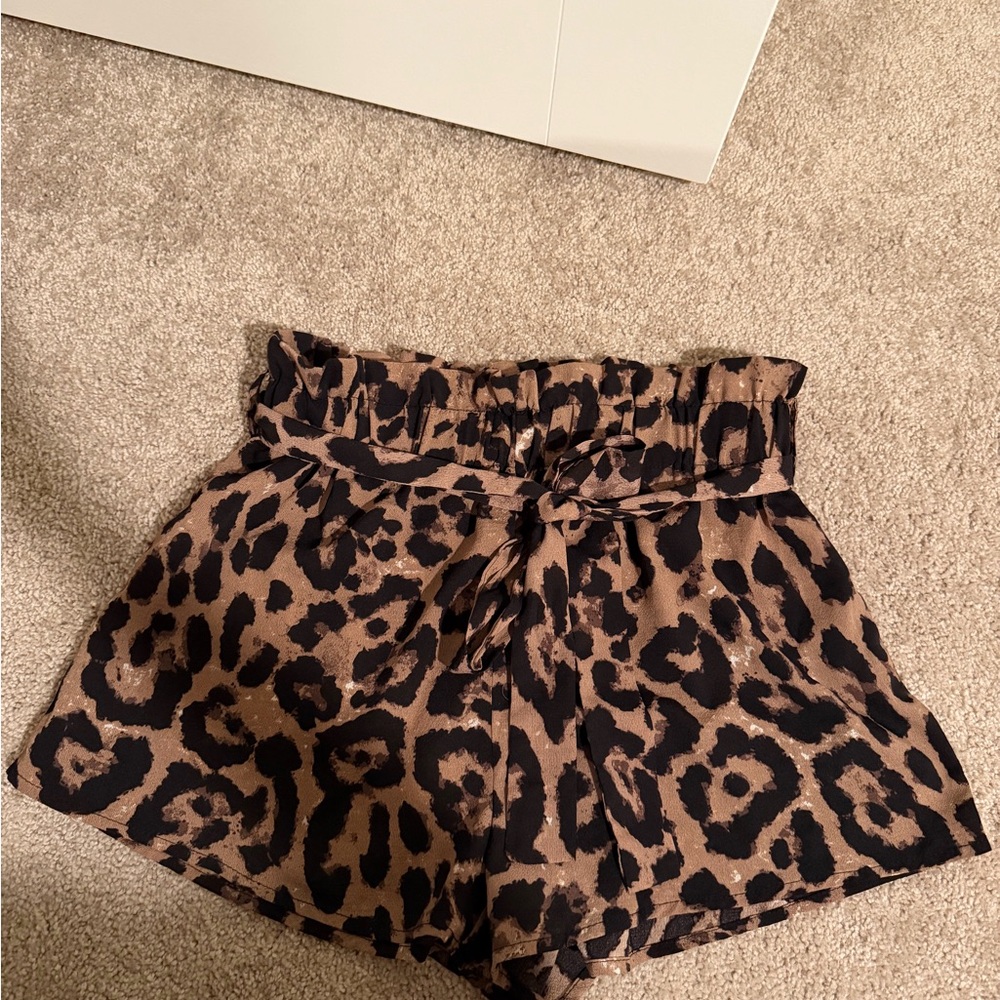 SHEIN Brown Leopard High Waist Shorts